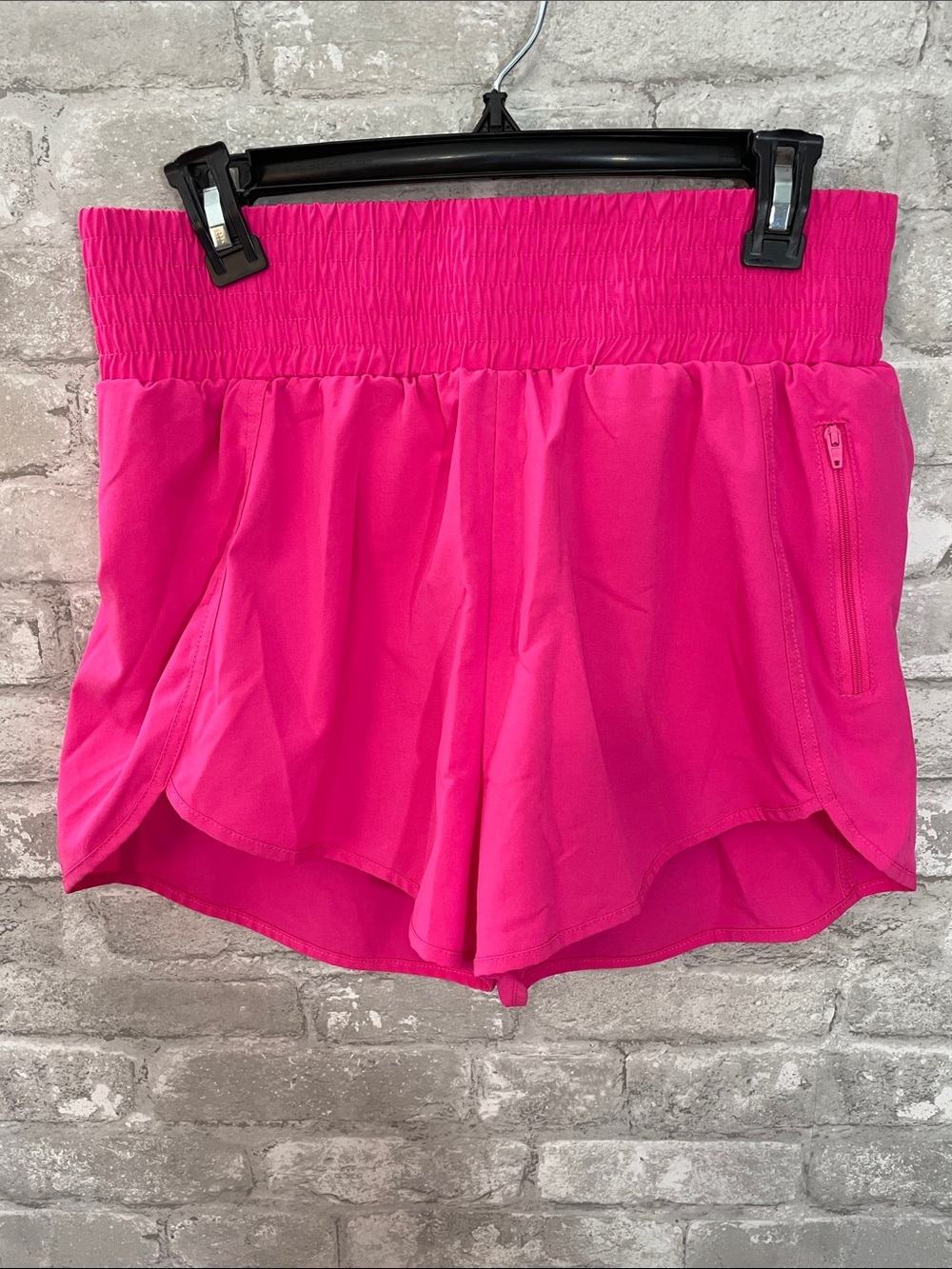 BMJL High-Rise Smocked Hot Pink Athletic Shorts with Zip Pocket